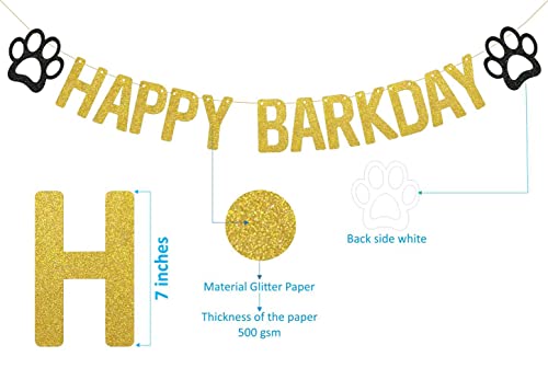 Image of Happy Barkday Banner for Dogs, 1st Birthday Party Sign Decorations, Puppy Animal Theme Supplies, Paw Print Sign (Gold Glitter)