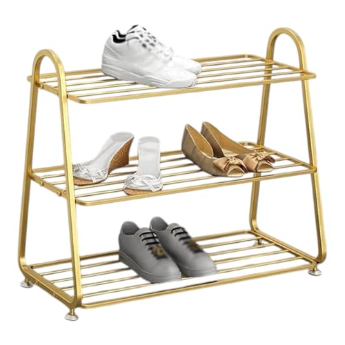 Image of MetalTouch 3-Tier Metal Shoe Rack for Entryway, Closet, or Bedroom ? Stackable & Space-Saving Shoe Organizer Shelf ? Rustproof, Heavy-Duty Storage ? Gold