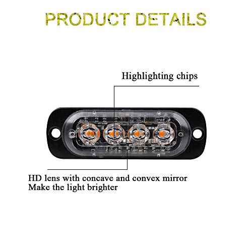 image for Sidaqi Amber 4-LED Surface Flash Mount Grille Emergency Strobe Lights 