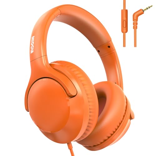 MIDOLA Wired Headphones Over-Ear Hi-Fi Sound with Microphone Adjustable Foldable, 1.5M Cord & 3.5mm Jack, Lightweight Headset for Kids Adults PC iPad Laptop Orange