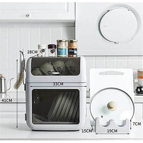 NBLYW PP double-layer cutlery storage container, large-capacity dish rack, kitchen accessories lid cover dustproof,Gray