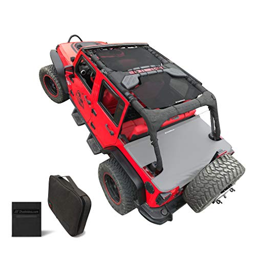 Shadeidea Sun Shade for Jeep Wrangler JK Unlimited (2007-2018) 4-Door Front & Rear-Black Mesh Screen Sunshade JKU 4D Top Cover UV Blocker with Grab Bag-10 Years Warranty