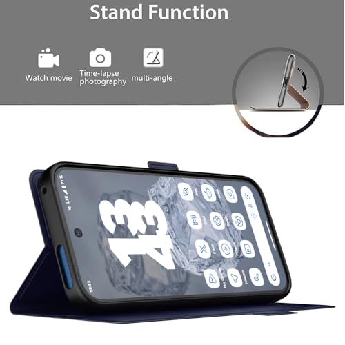 Image of Kapa Noble Slim Magnetic Leather Flip Case Cover for Google Pixel 9 | Card Holder Stand Flip Wallet Case (Blue)