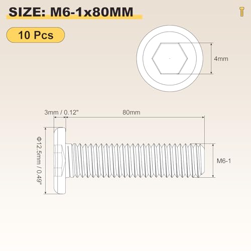 Image of METALLIXITY Flat Head Hex Socket Cap Screws Bolts(M6-1x80) 10Pcs, 304 Stainless Steel Hex Socket Furniture Bolts Screws - for Furniture Woodworking Project, Black