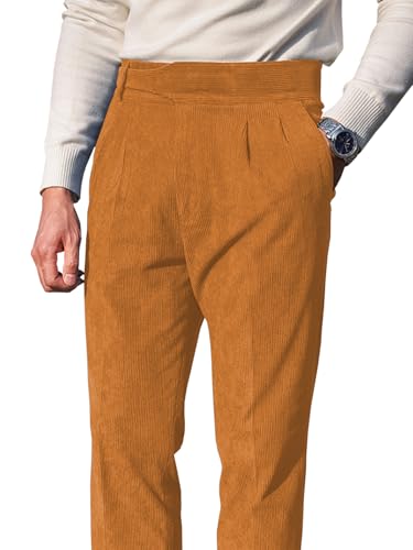 Uohzus Men's Red Corduroy Casual Classic Pants Elastic Waistband Stretch Straight Leg Slacks