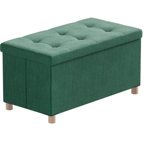 Image of BRIAN & DANY 30 Inches Folding Storage Ottoman Bench, Ottoman with Storage Bench for Bedroom, Living Room, Entryway, Foot Rest with Legs, Dark Green