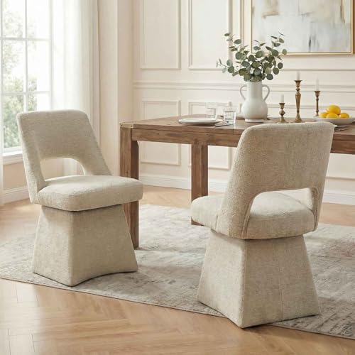 VKNOW Set of 2 Upholstered Swivel Dining Chairs, Khaki