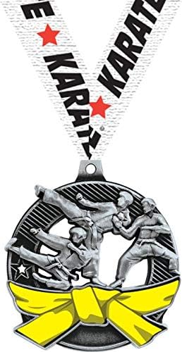 Karate Yellow Belt Medals - 2.25" Silver Karate Medal Awards