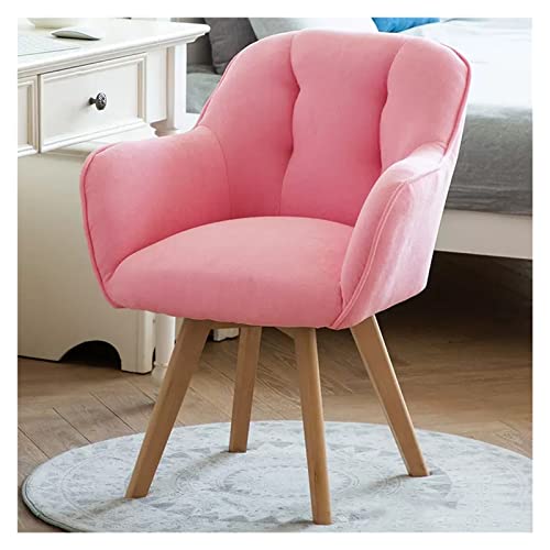Sillón giratorio de terciopelo rosa con patas de madera resistentes para espacios pequeños