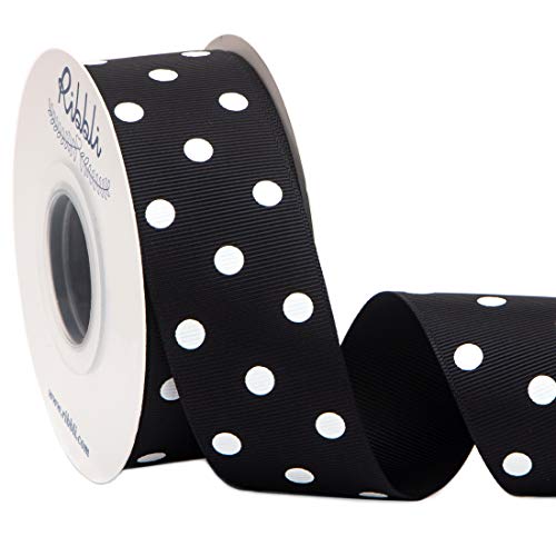 Ribbli Grosgrain Polka Dot Craft Ribbon,1-1/2 Inch,Continuous 20-Yard Spool,Black With White Dots,Use For Hair Bows,Gift Wrapping,All Crafting And Sewing #TOP24