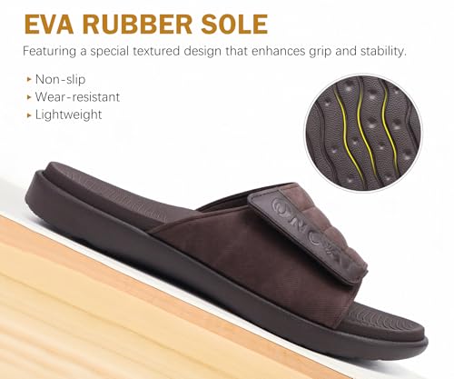 ONCAI Mens Sandals Adjustable Straps Orthotic Plantar Fasciitis Open Toe Athletic Sport Slides with Soft Comfy Arch Support Footbed Brown Size 11 - Image 5