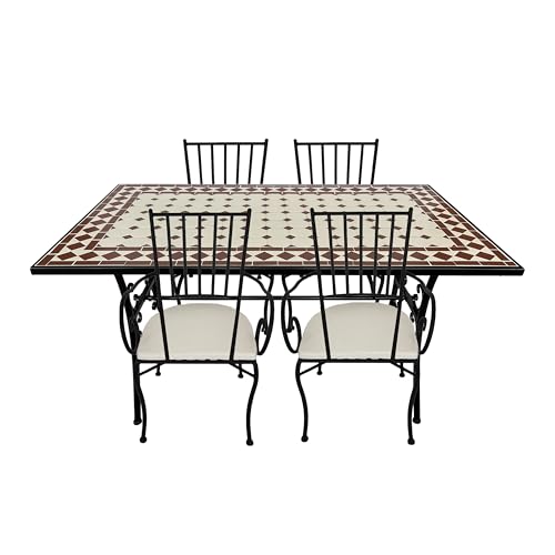 AXI Leonie Ensemble bistrot 5 pièces avec mosaïque rouge/blanc - Table de bistrot avec 4 chaises - Ensemble de meubles de jardin pour jardin, balcon, terrasse
