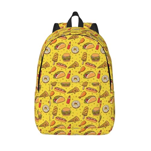 VOSERY Mochila de viaje para laptop, bonita mochila de lona con salsa de tomate y hamburguesa para computadora portátil, Negro, 43,18 cm