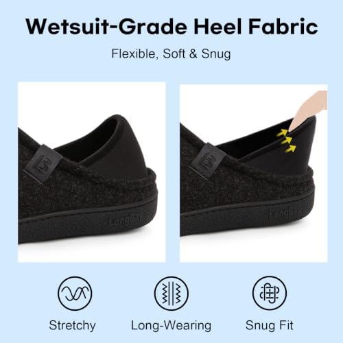 LongBay Mens Slippers with Removable Supportive Insole Slip on Casual House Shoes for Indoor Outdoor Bedroom Garden Black, 10 - 3