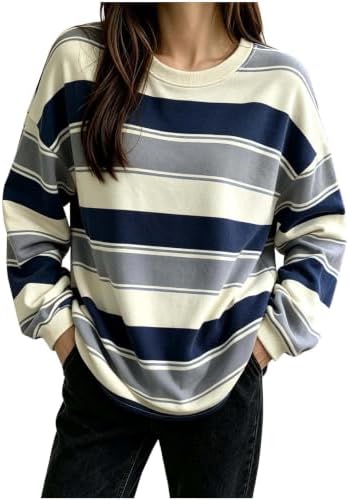 Crewneck Sweatshirts Women Striped Long Sleeve Shirt Women Y2K Casual Tops — view 4