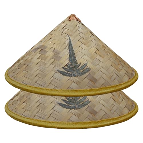 Xoeryoy Lot de 2 Chapeaux de Riz tissés en Bambou Chinois pour Enfants, Casquette Respirante Contre Le Soleil et la Pluie avec Motifs végétaux pour l'été,...