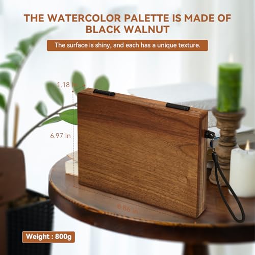Lightwish Wooden Watercolor Palette Box - Black Walnut Multifunctional Empty Palette With 27 Wells, Brush Slot, Holders, Cleaning Cup - Travels Outdoors as an Easel