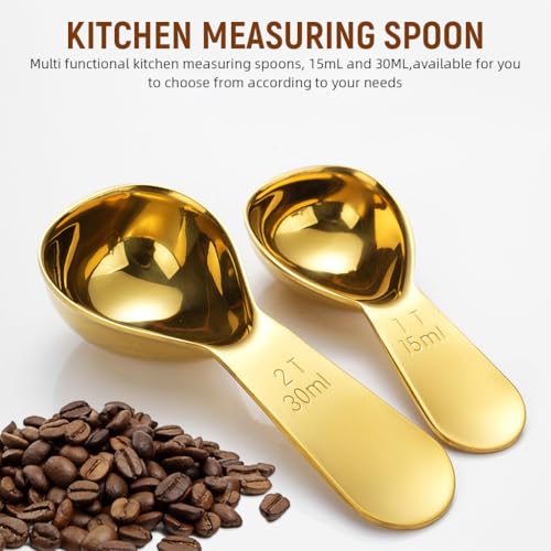 Image of Supvox Spoon Set for Kitchen 2Pcs 15ml /30ml Coffee Bean Spoon Stainless Steel Golden Measuring Spoons Set Kitchen Utility Measuring Spoons with Etched Marks