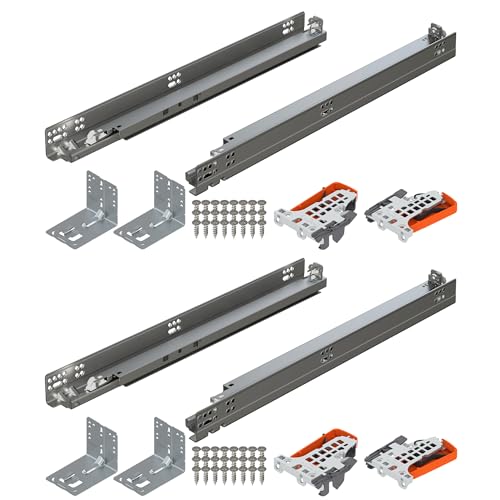 Image of Blum Tandem Plus BLUMOTION Concealed Undermount Drawer Slides (Runners) Kit, 18-Inch, Full Extension, Soft-Close, Steel, 100 lb. Load Capacity for Wood Drawers (2 Kits)