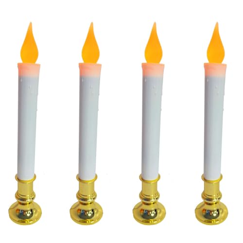 Bougies de Noël LED vacillantes à minuterie automatique et socle doré x4