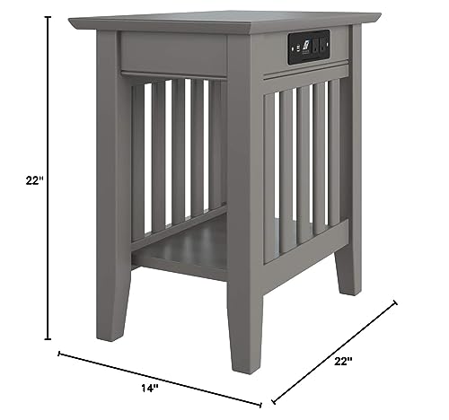 Afi Mission Chair Side Table With Charging Station In Grey, Chair Side Table (22" X 14") #TOP6