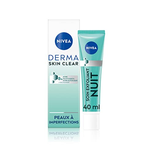 NIVEA Derma Skin Clear Soin Exfoliant Quotidien Nuit (1 x 40 ml), Soin de nuit 8% acides...