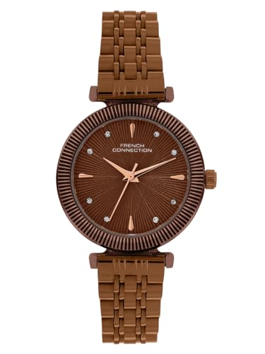 Image of French Connection Textured Brown Round Dial with Brown Stainless Steel Metal Strap Watch - for Womens FCN0133BRM