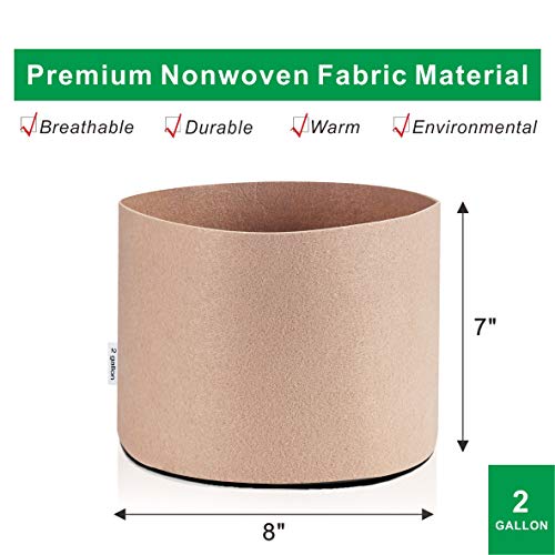 Hydro Plus Small Grow Bags Gallon 6-Pack Tan Fabric Pots Hydroponic Growing Planter Container W/No Handles (2Gal/6Pcs) #TOP1
