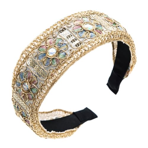 Accessoires cheveux pressés floraux JFDBGU jaune rétro, bandeau tissu large brodé