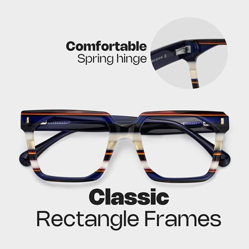 Image of Zeelool Stylish Rectangle Eyeglasses Thick Frame Glasses for women /Men with Non-prescription Clear Lens Laguer ZJGA872500-02 Blue