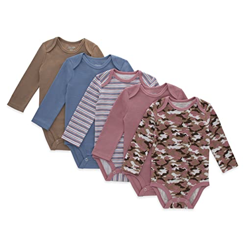 Image of Hanes Baby Long Sleeve Bodysuit, Ultimate Flexy Bodysuits Boys & Girls, 5-Pack