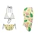 UNICEU Cartoon Hibiscus Flowers Print Bikini with Cover Up Back Cutout Trendy V Cut Bikini Sets for Women Palm Leaf Print Comfortable Fashion Vacation Bathing Suit Coverup Skirt