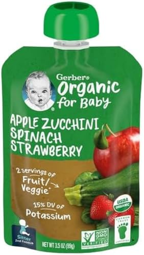 Gerber Organic 2nd Foods Apple Zucchini Spinach Strawberry Baby Food Pouch 3.5 Ounce