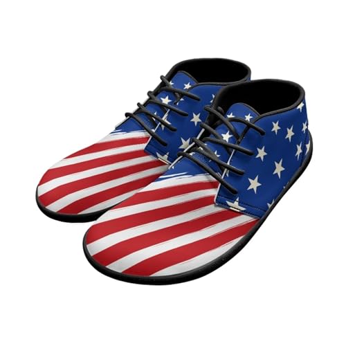 Forchrinse American Flag Print Mens Flat Shoes Leather Sneakers Fashion Mid Top Walking Shoes Patriotic Dress Shoes for Men Boys Chukka Boots Waterproof