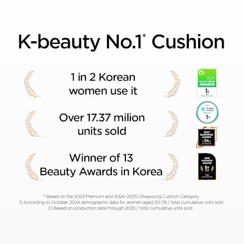 JUNG SAEM MOOL Essential Skin Nuder Cushion | Natural Finish, Buildable Coverage Cushion Foundation by Korean Makeup Artist (Refill Not Included, 0.49 Fl Oz), 23W Medium Deep