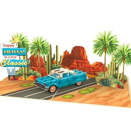 HEARTAGS- Pop Up Birthday Card for Men, 3D Classic Car Birthday Pop Up Card