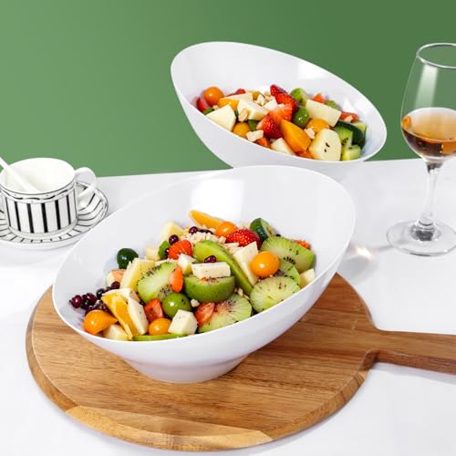 bUCLA 12 Pack White Plastic Serving Bowls - 54 OZ Angled Table Salad and Fruit Bowls Disposable for Chip&Candy - Ideal for Party & Wedding - Image 6