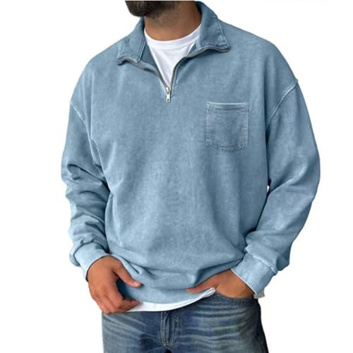 Quarter Zip Pullover Men Stand Collar Distressed Oversized Sweatshirts Casual Fleece Pullover Hoodie Fall Clothes2