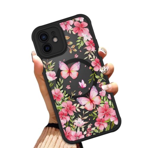 OOK Pink Butterflies Floral Flowers Phone Case Made for iPhone 12 6.1 Inch