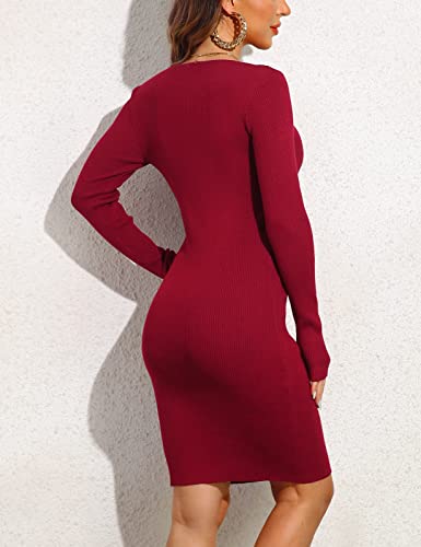 Image of Rocorose Women's Turtleneck Sweater Dress Long Sleeve Elasticity Ribbed Mini Bodycon Dresses