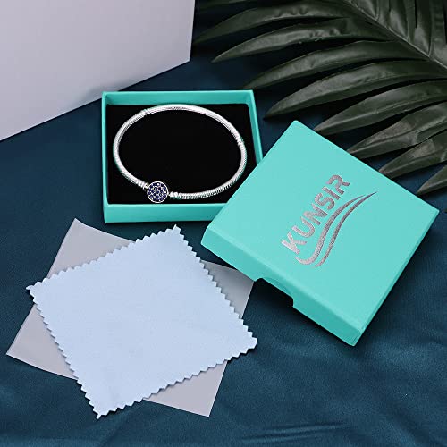 KUNSIR 925 Sterling Silver Snake Chain Bracelet Basic Charm Bracelets with 5A Cubic Zirconia for Women Teen 7