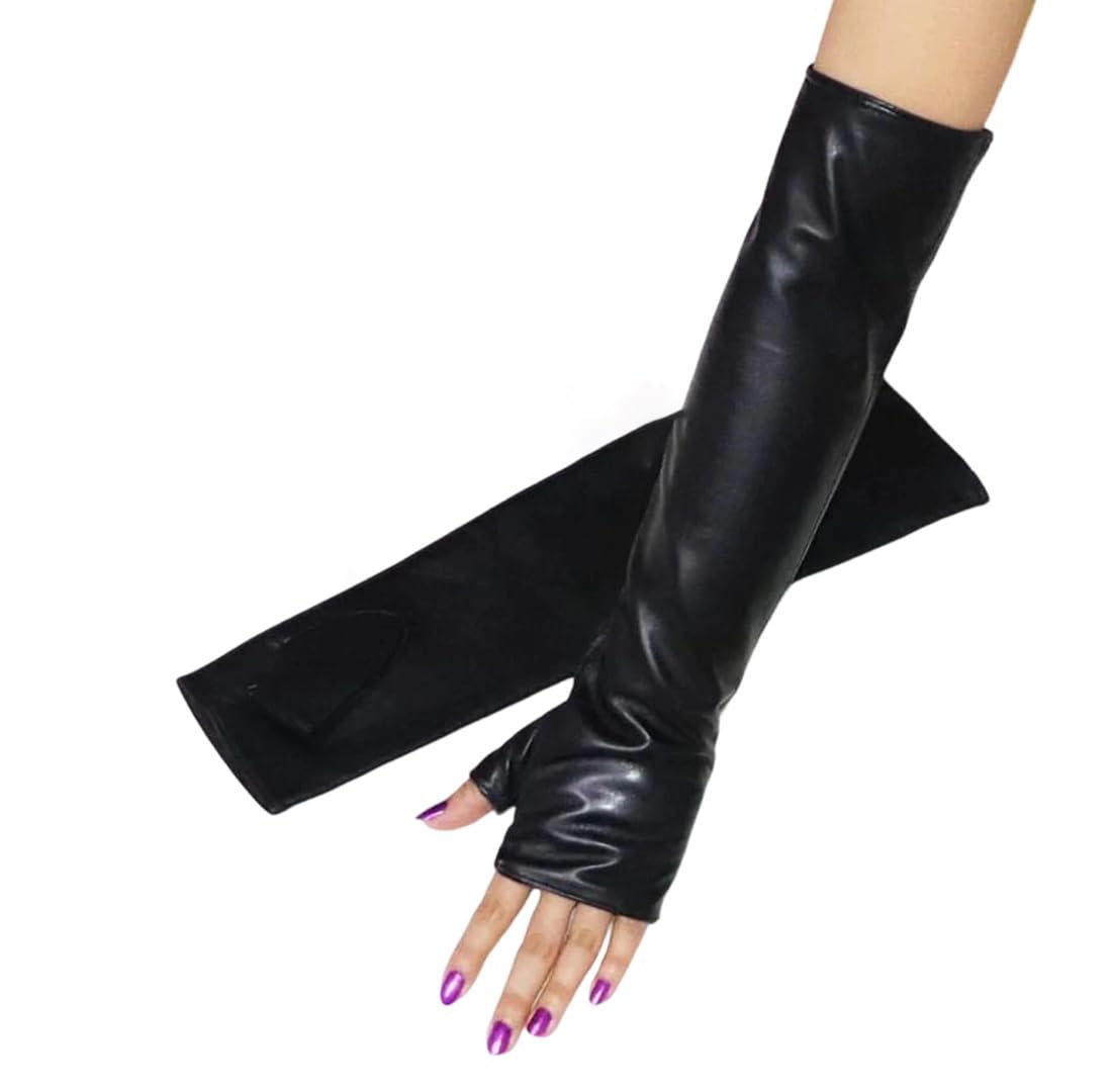 Kelsiop Damen Schaffell Leder Lange Handschuhe Warmer Armschutz Halbfinger Winter Mode Stil