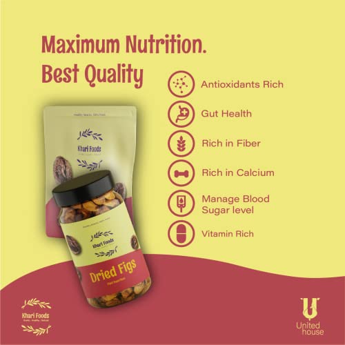 Image of Khari Foods Premium Jumbo Dried Figs, Anjeer Dry Fruits, Rich in Fibre, Iron, Calcium, Healthy Snacks (500g)
