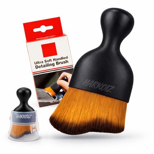 Image of Ultra Soft Detailing Brush Set (1 PCS) - Scratch-Free Cleaning Brush with Dust Shield Cover, Ergonomic Handle for Car Interior, Dashboard, AC Vents, Keyboard & Home Cleaning (Black & Brown)