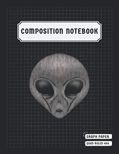 Quad Ruled Graph Paper Composition Notebook 4x4: Math Notebook 4 Squares per inch Grid Paper with Black Cover Space and Grey Alien Figure 8.5 x 11