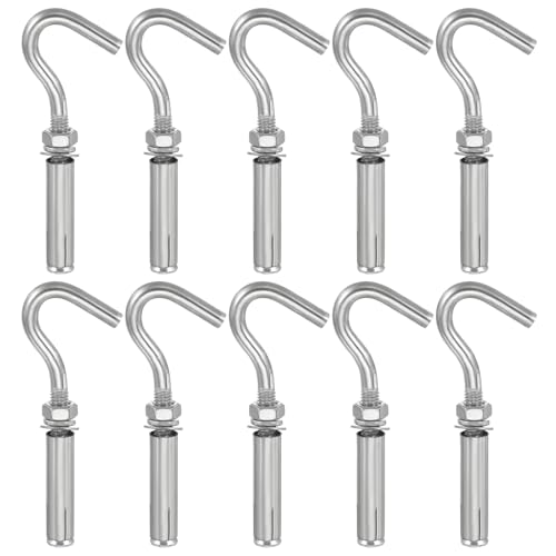 MECCANIXITY Concrete Wall Hook Expansion Hook Open Cup Screw M8x108mm 304 Stainless Steel for Indoor Outdoor Ceiling Concrete Walls Masonry, Pack of 10