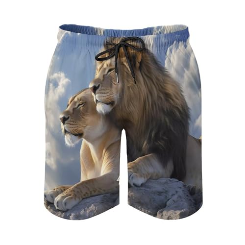 Animal Lion Love Mens Swim Trunks Quick Dry Board Shorts Casual Swimsuit2