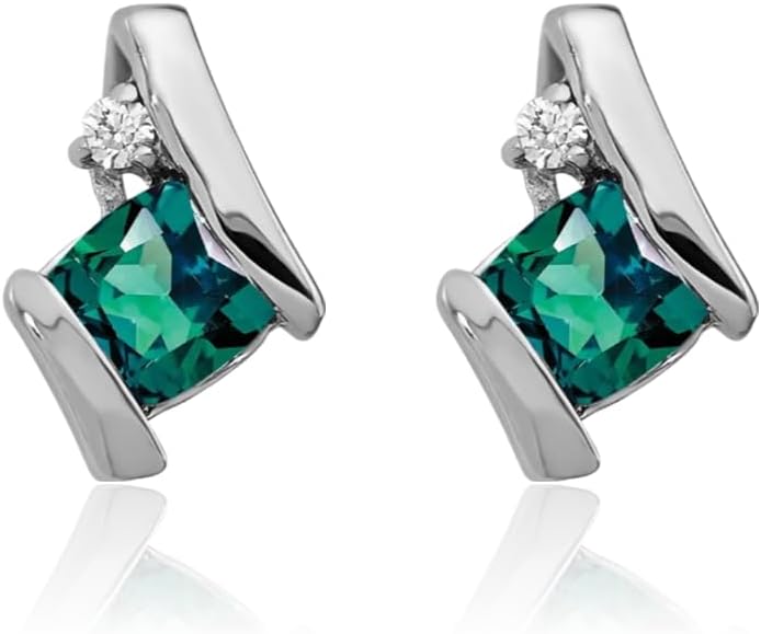 IceCarats 14K Solid White Gold 0.65 carat Lab Blue Alexandrite Diamond Accent Large Stud Earrings 10mm 3/8 inch Cushion Cut, Friction Back, Geometric For Her