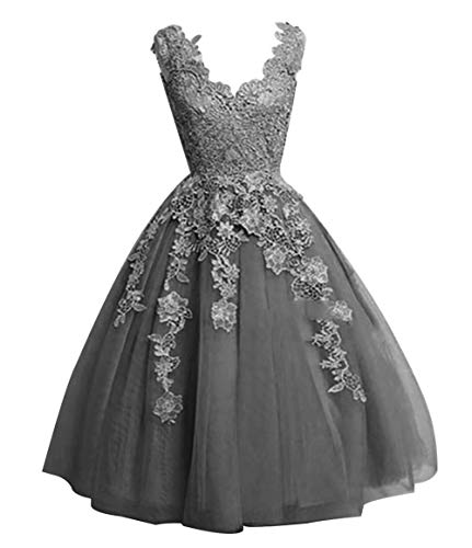 Homecoming Dress Short Prom Dresses Lace Formal Evening Gowns V Neck Ball Gown Homecoming Dresses Grey