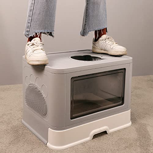 image for Mlorine Cat Litter Box Large Pan - Foldable Top Exit Pet Boxes with En